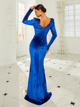 V-Neck Ruched Velvet Blue Dress